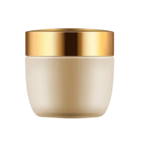 Pot plastique nacré beige avec couvercle doré - Packaging cosmétique